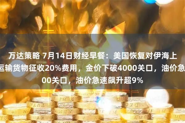 万达策略 7月14日财经早餐：美国恢复对伊海上封锁，海峡运输货物征收20%费用，金价下破4000关口，油价急速飙升超9%